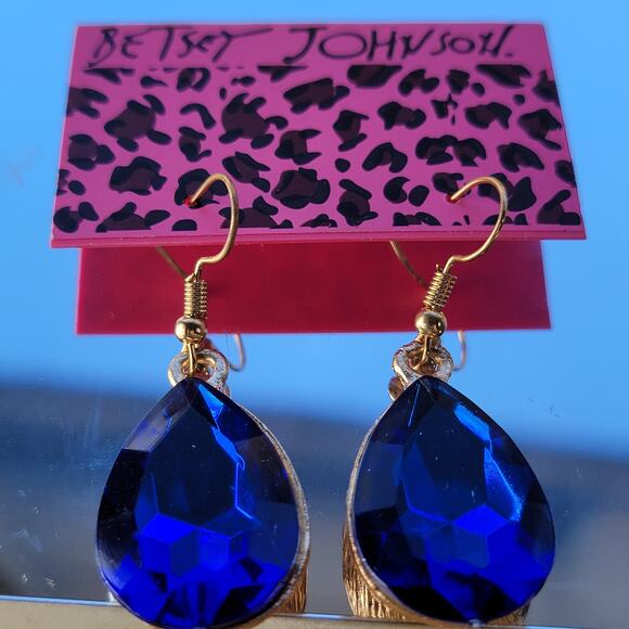 Blue Teardrop Crystal Earrings with Gold-Tone Backing - Picture 5 of 10